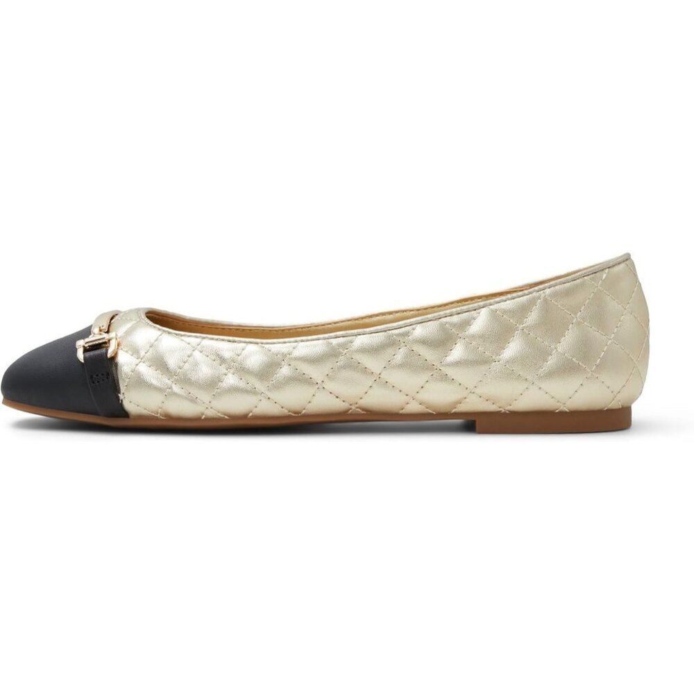 Aldo Womens Gold Synthetic Closed Square Toe Low Wedge Heel Leanne Ballet Flat